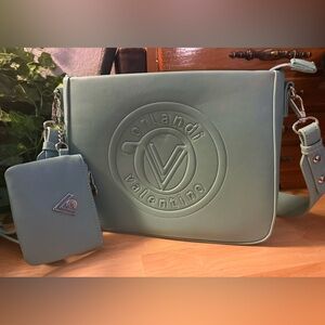 Valentino Orlandi Sage Green Logo Crossbody Bag + Pouch NWOT
